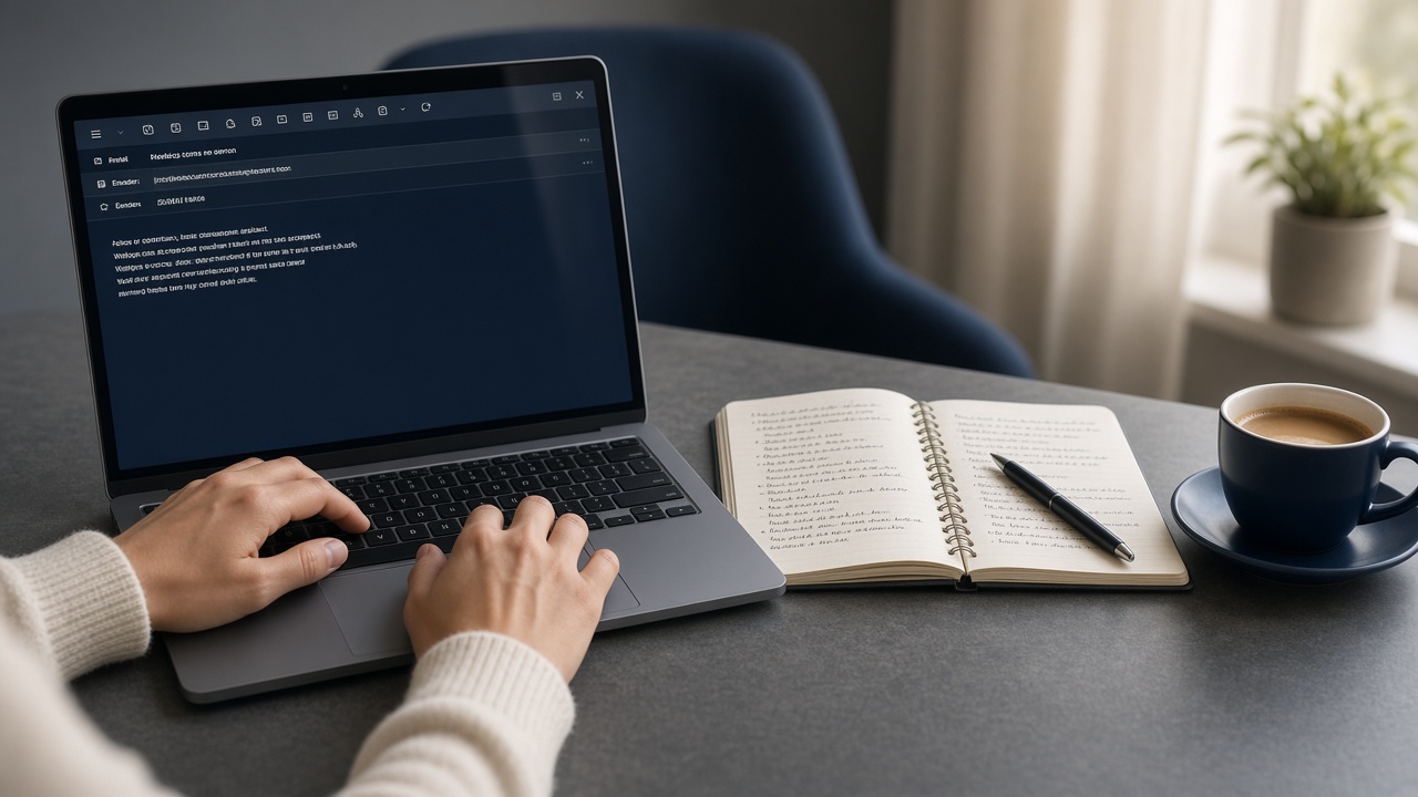 نوشتن ایمیل و متن آکادمیک روی لپ‌تاپ برای بخش Writing تافل